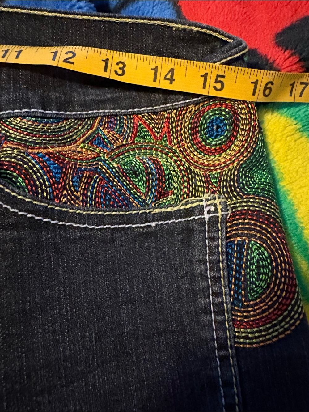 Coogi Dark Wash Jeans with Colorful Embroidered Trim - Picture 6 of 9